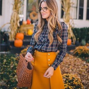 J. Crew Mustard Sailor Button Wool Skirt